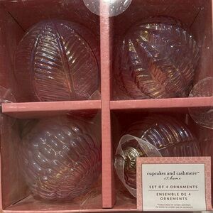 cupcakes & cashmere Iridescent Pink Leaf Ornaments